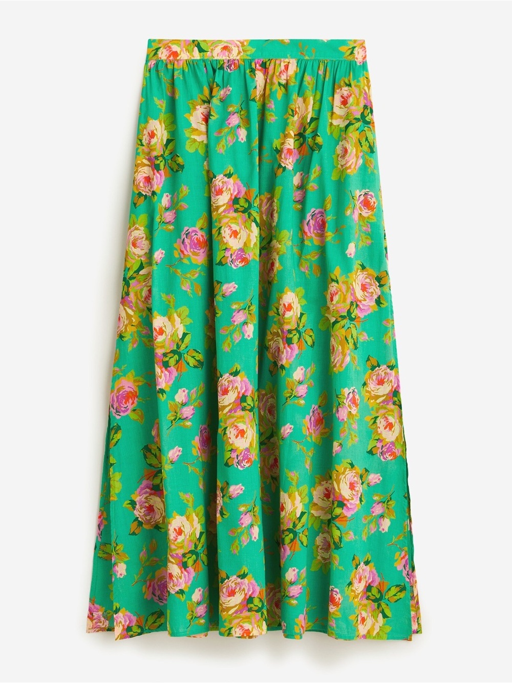 J. Crew Teal Floral Maxi Skirt Pink Rose Garden Cotton Voile 3X New Tags Sheer